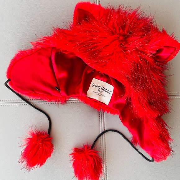 SpiritHoods Electric Elf Half-Hood OG Glitter Red Cat Ears Made in LA 2011-12 - Picture 3 of 12